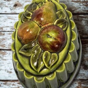 Vintage Avocado Green Ceramic Fruit Mold